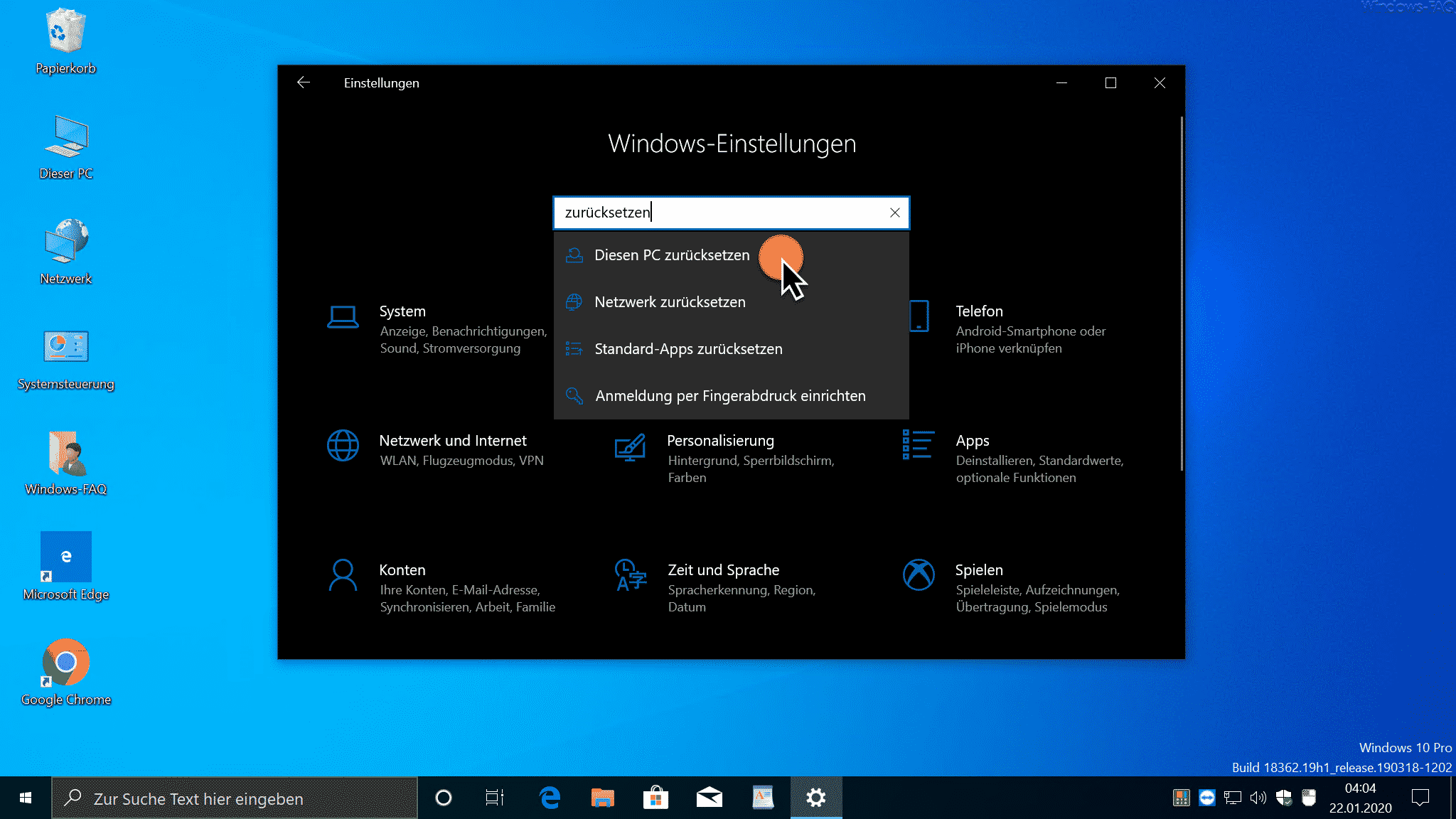 Diesen PC zurücksetzen bei Windows 10