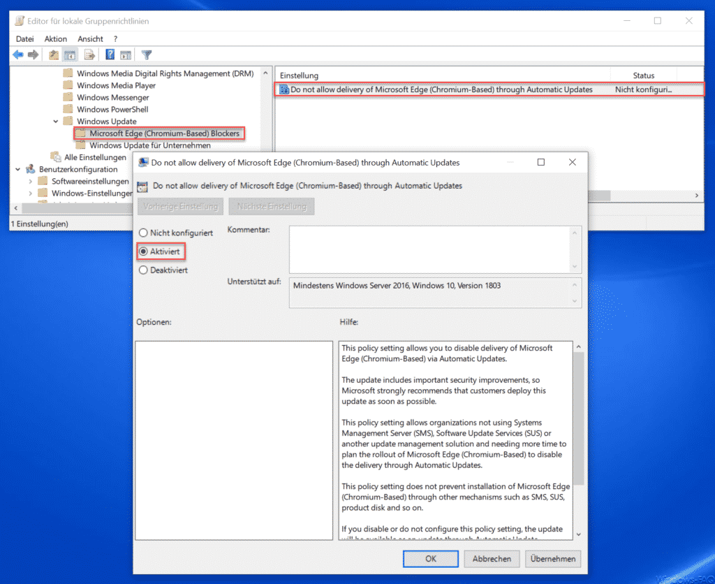 Do not allow delivery of Microsoft Edge (Chromium-Base) through Automatic Updates