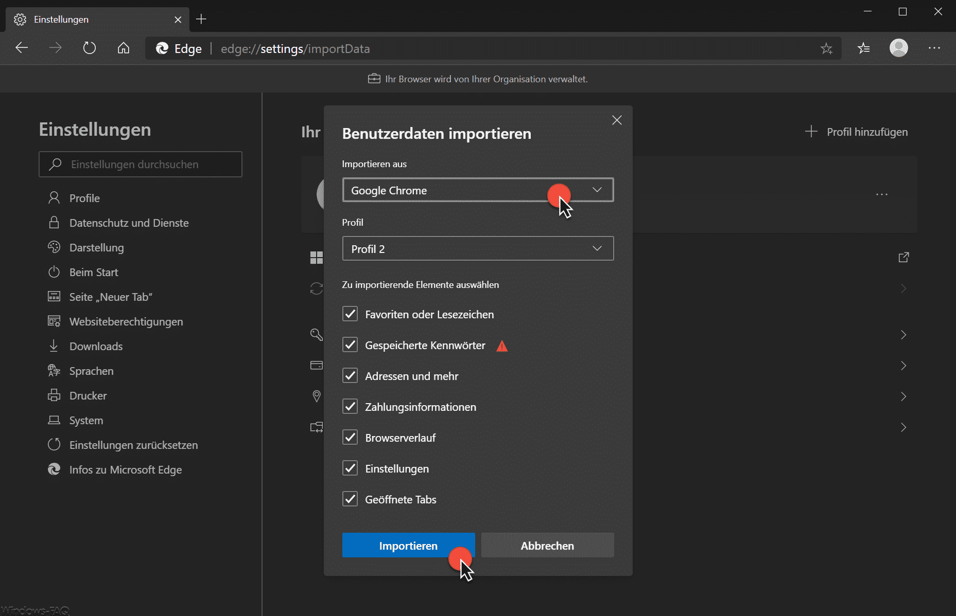 Favoriten, Lesezeichen, Kennwörter aus anderen Browsern in den Edge Chromium übernehmen