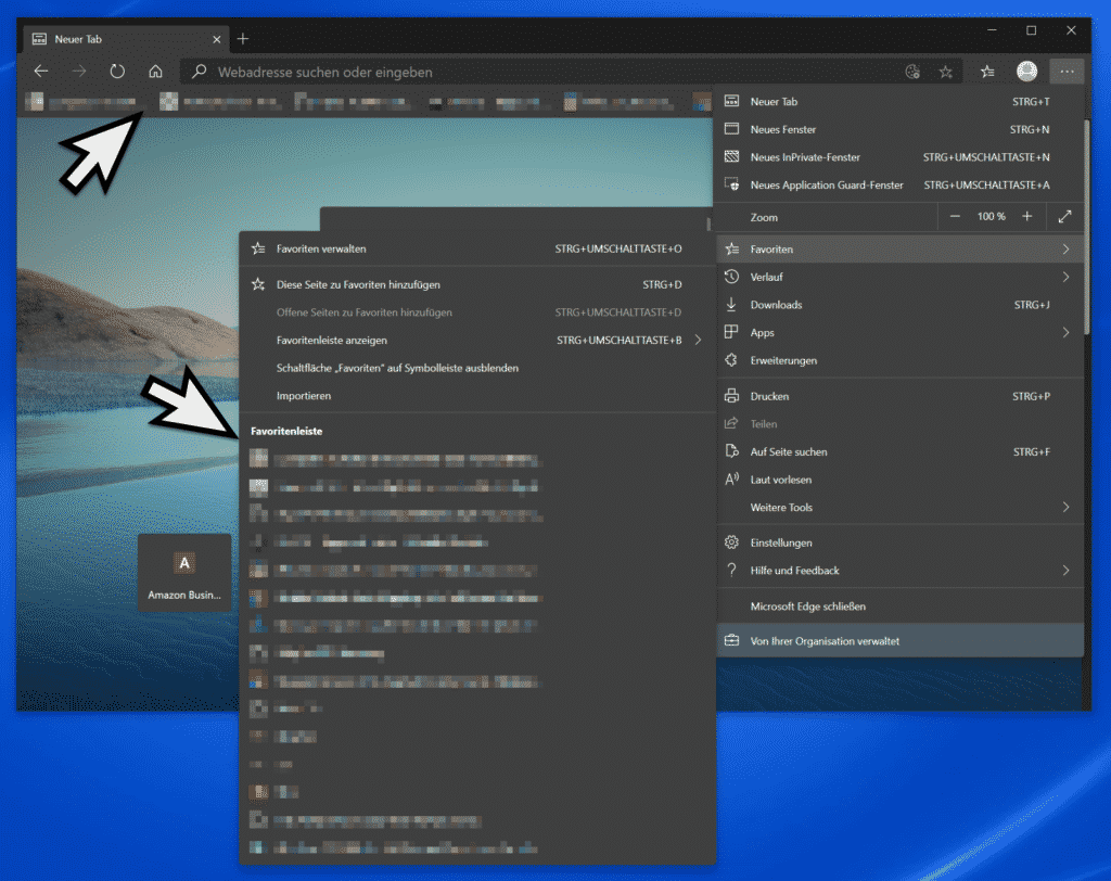 Favoritenleiste und übernommende Favoriten aus Google Chrome