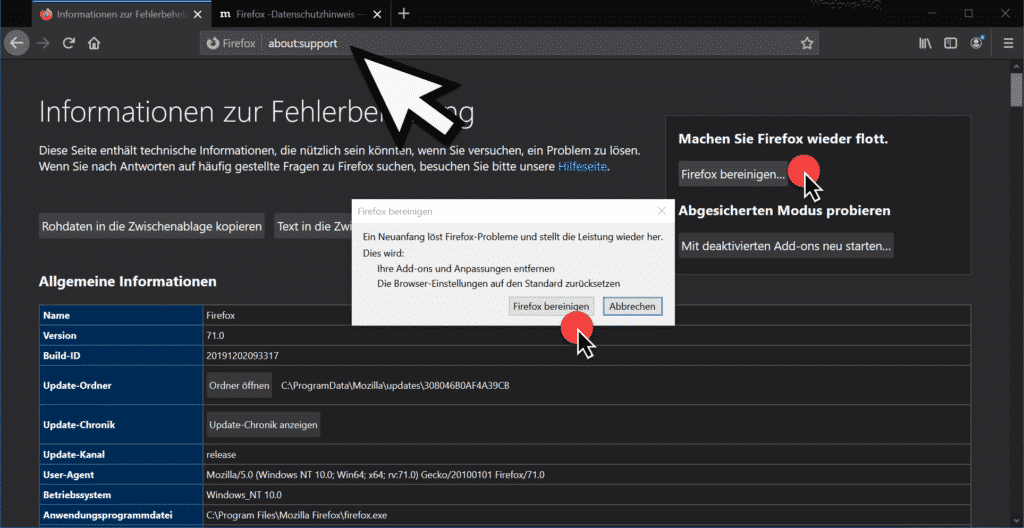 Firefox bereinigen...