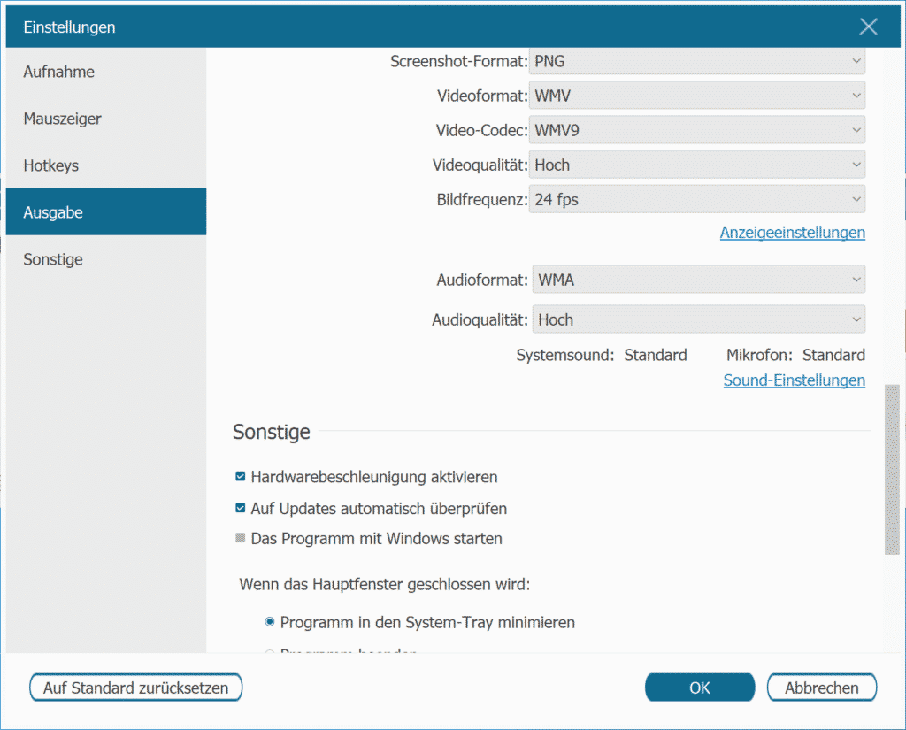 FonePaw Screen Recoder Einstellungen Ausgabe