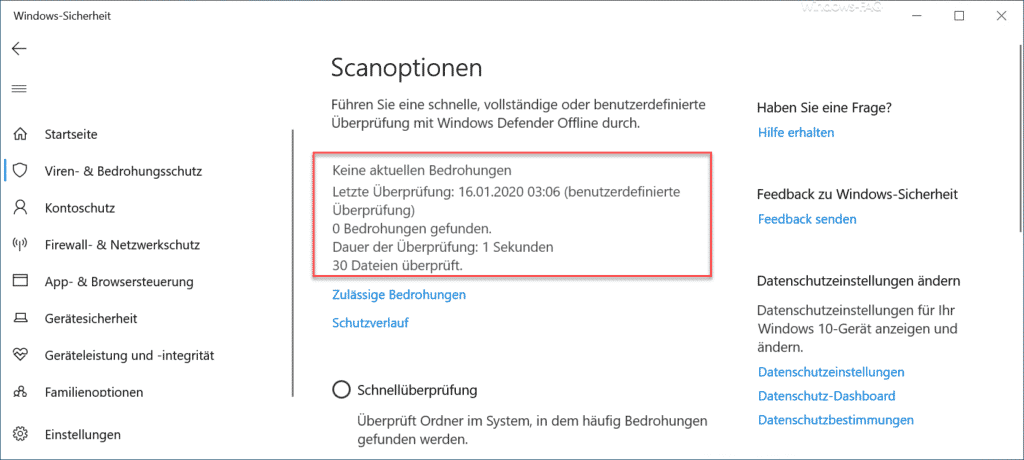 Letzte Überprüfung Windows-Sicherheit