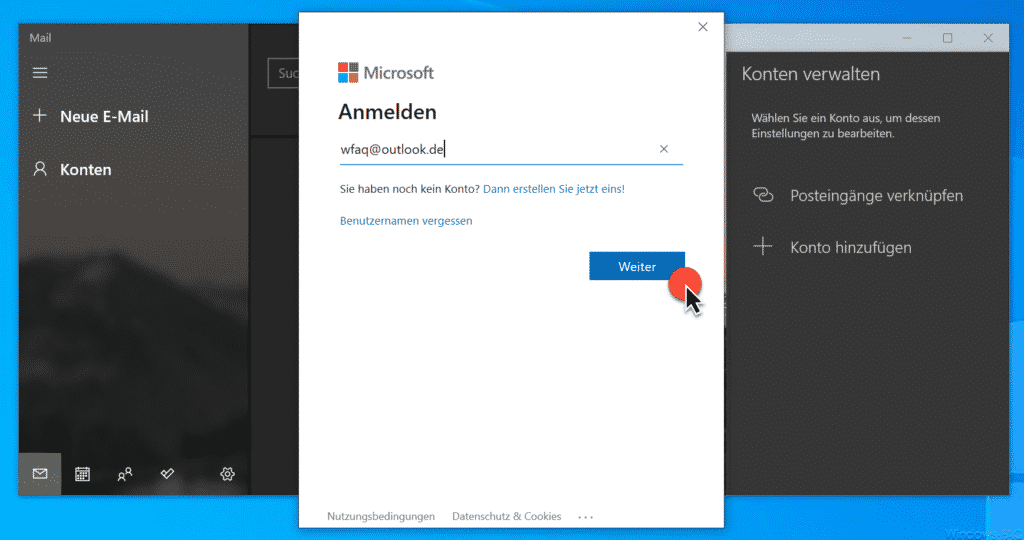 Microsoft Anmelden mit E-Mail Adresse