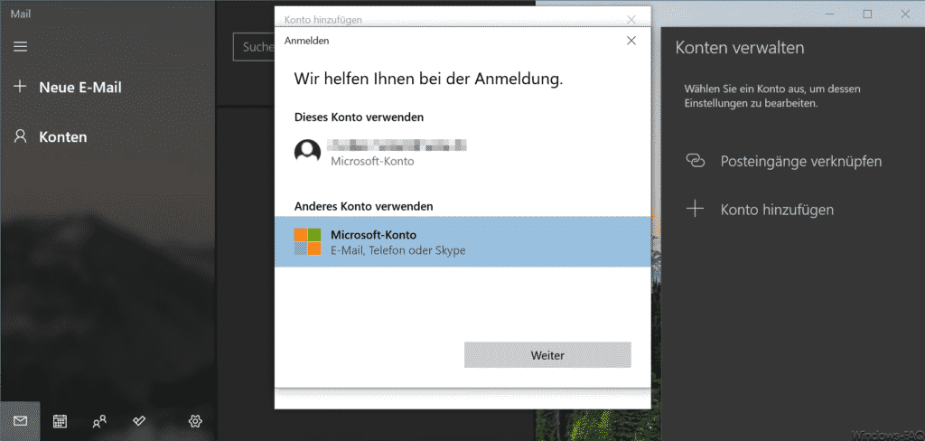 Microsoft Konto Windows 10 Mail App