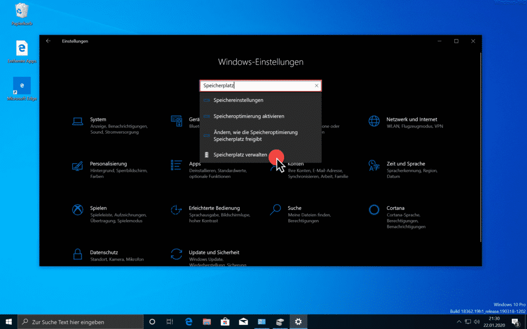 Speicherplatz verwalten Windows 10 Einstellungen