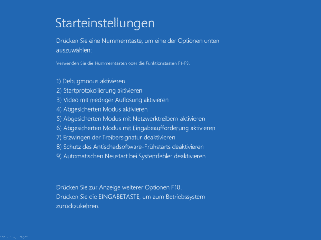 Starteinstellungen Windows 10 Nummerntaste oder Funktionstaste