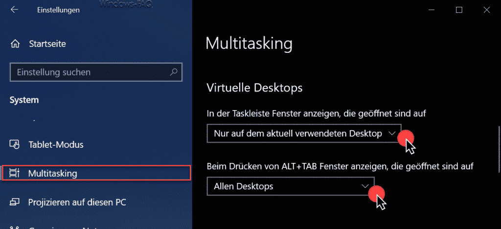 Virtuelle Desktop Einstellungen Windows 10