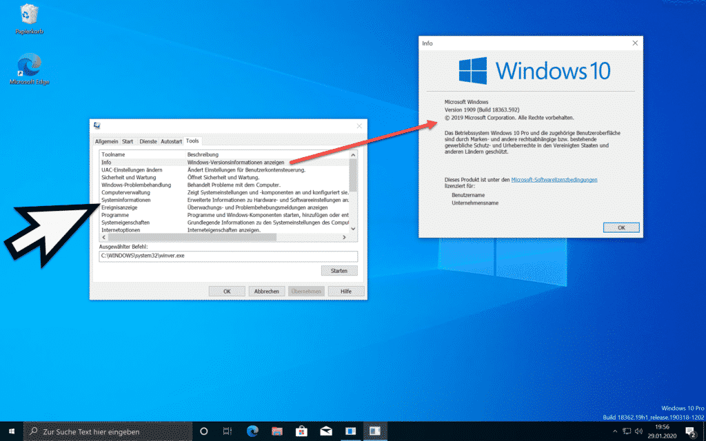 Windows Tools über MSCONFIG starten