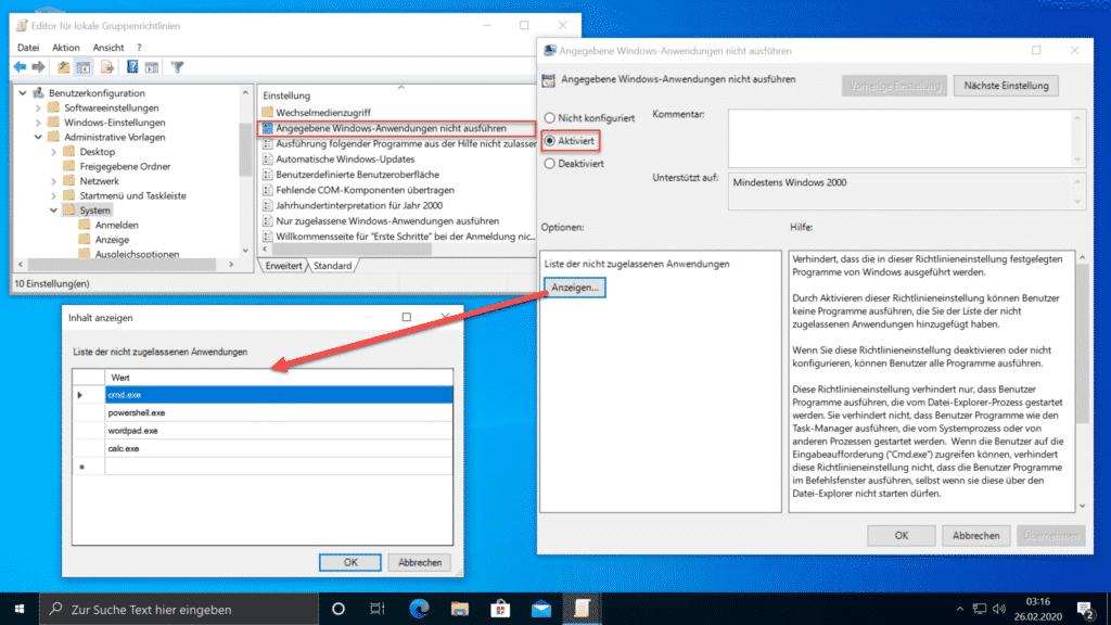 Angegebene Windows-Anwendungen nicht ausführen