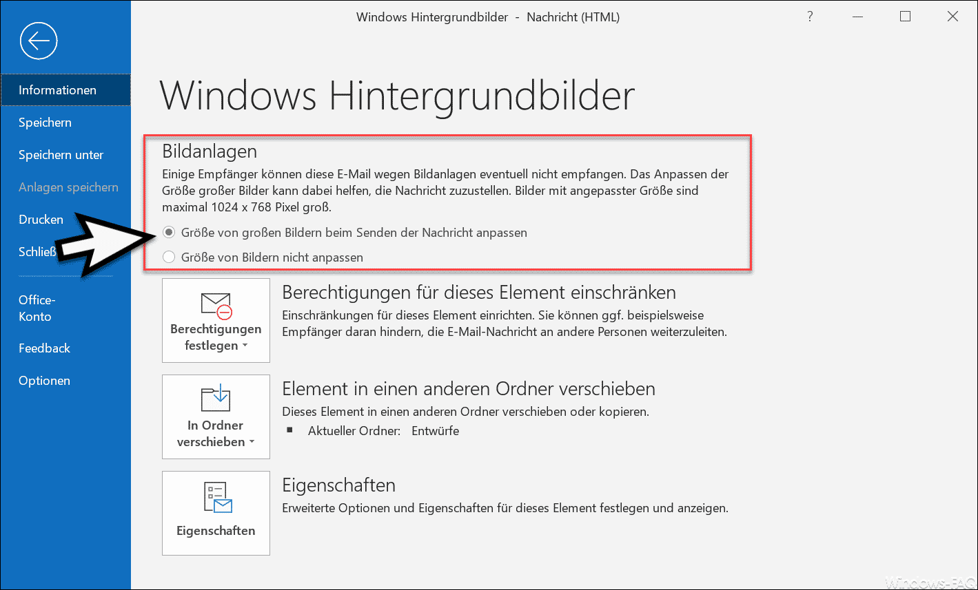 Bilder verkleinern beim Versenden von E-Mails im Outlook