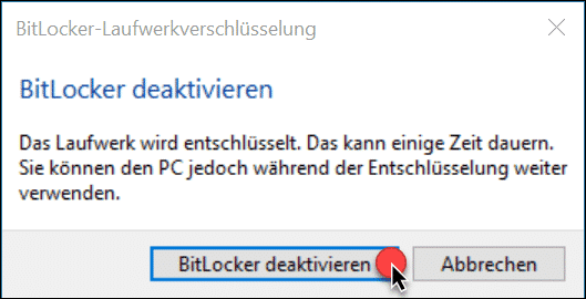 Bitlocker entschlüsseln bzw. deaktivieren über Windows Einstellungen und Systemsteuerung