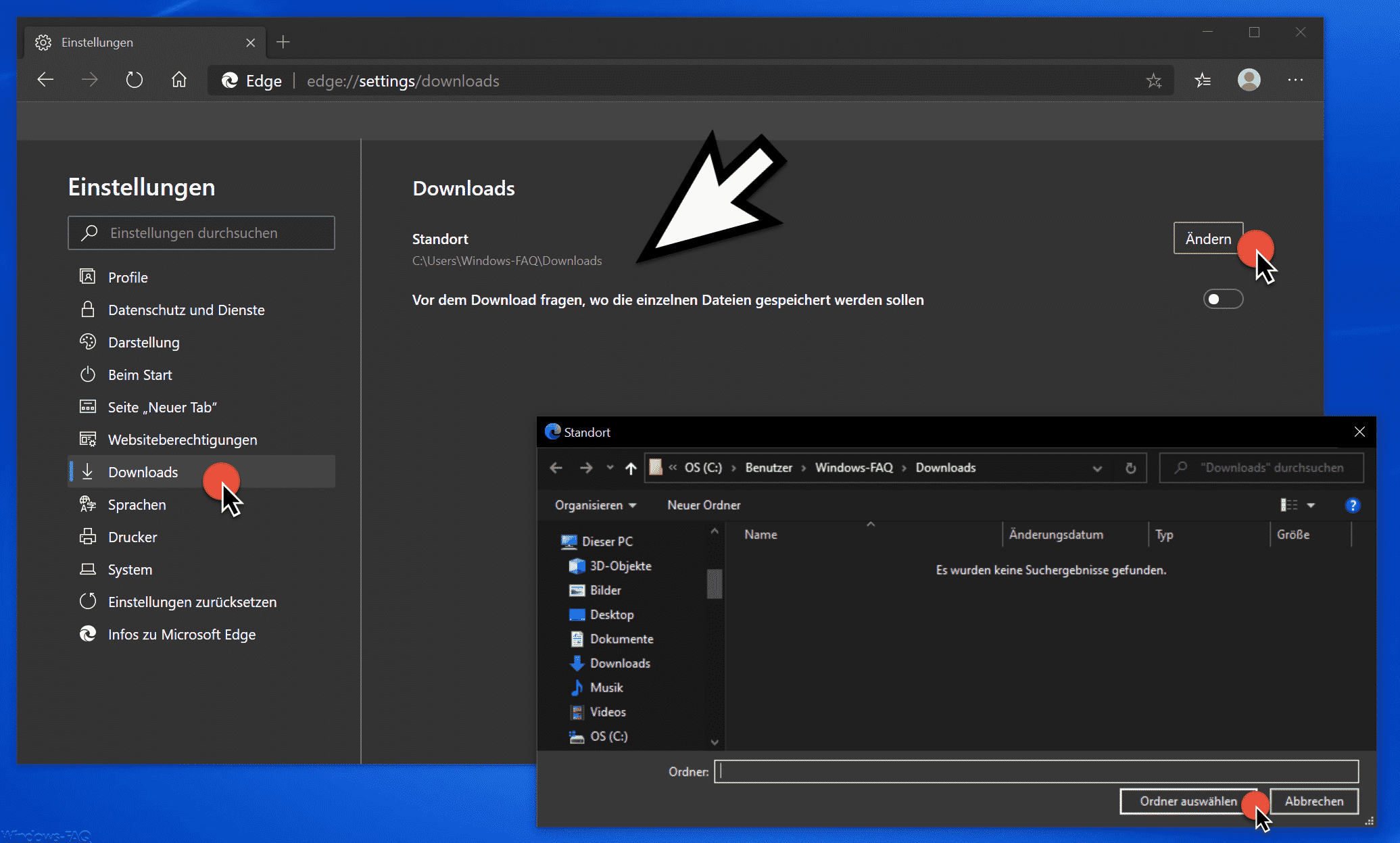 Standard Download Ordner im Edge Chromium ändern