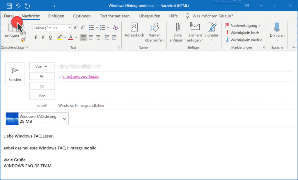 Große Bilder mit Outlook versenden und verkleinern