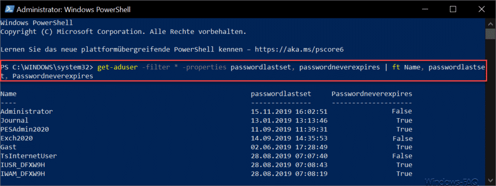 Letzte Passwortänderung von AD Konten