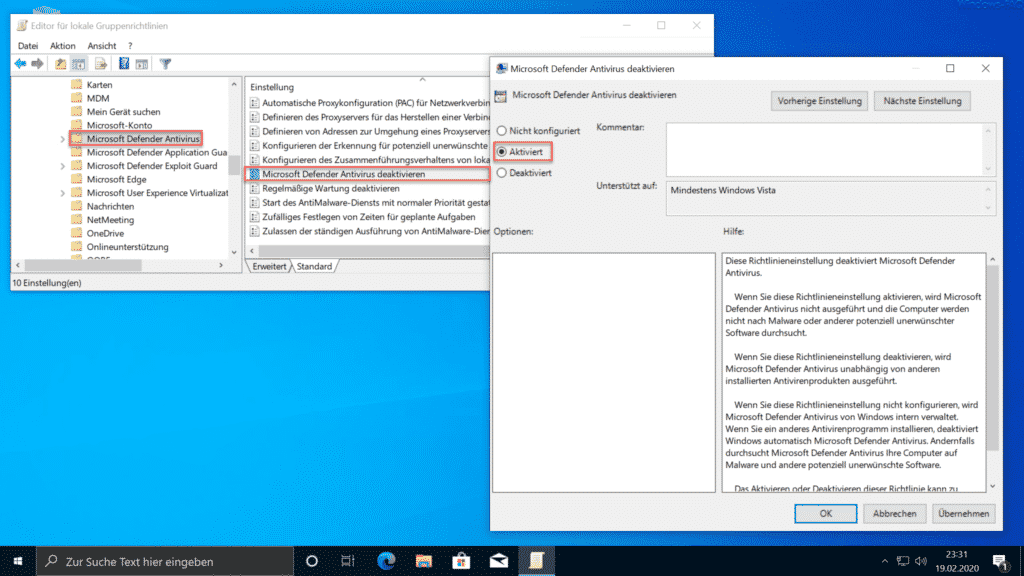 Microsoft Defender Antivirus deaktivieren