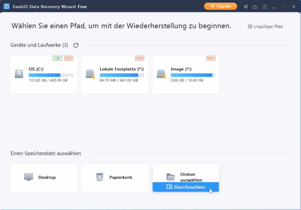 Ordner gezielt nach gelöschten Dateien durchsuchen