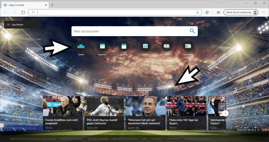 Weltfußball Tab im Edge Chromium