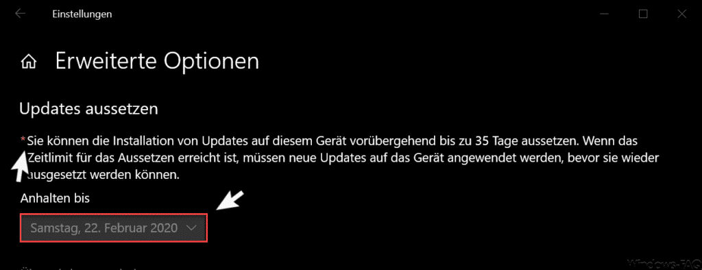 Mit dieser Einstellung können Sie den Zugriff auf das Feature "Updates aussetzen" entfernen. Nach der Aktivierung wird der Benutzerzugriff auf das Aussetzen von Updates entfernt.