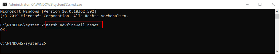 netsh advfirewall reset