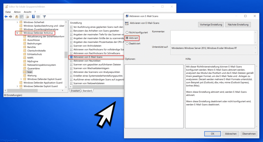 Defender Aktivieren von E-Mail-Scans