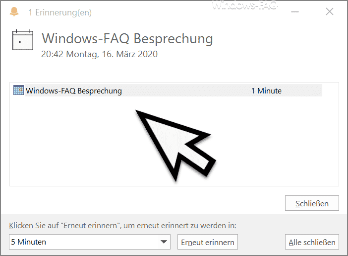 Outlook Erinnerungsfenster