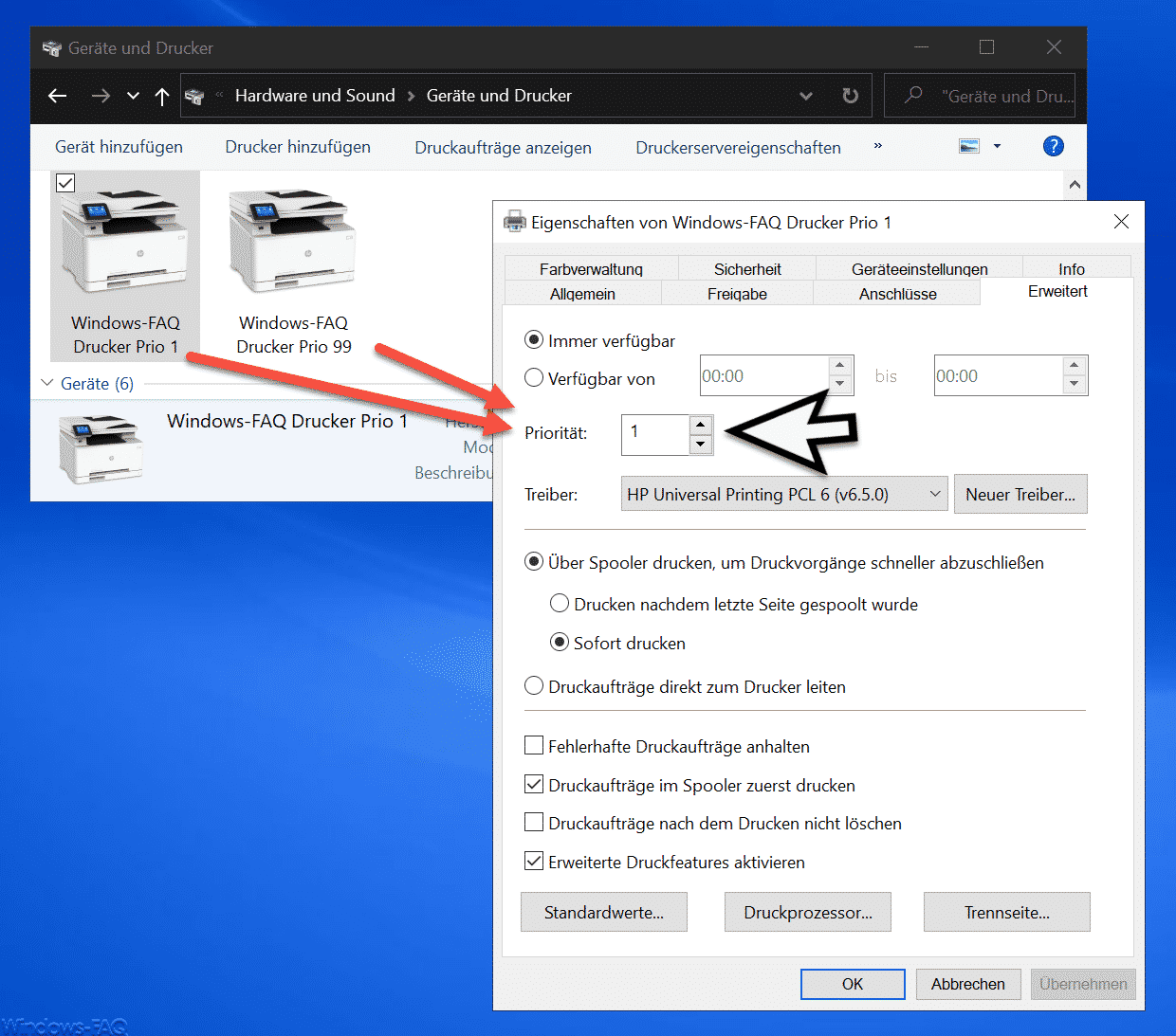 Priorisierung von Druckaufträgen unter Windows