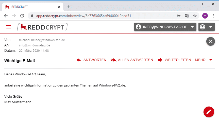 REDDCRYPT entschlüsselte E-Mail