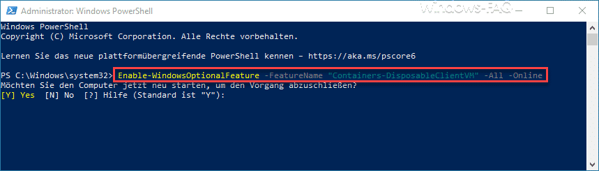 Sandbox per PowerShell Befehl oder mit DISM installieren