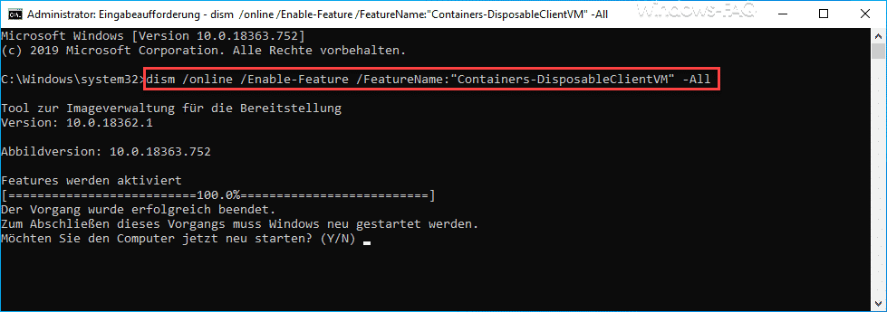 Sandbox installieren DISM