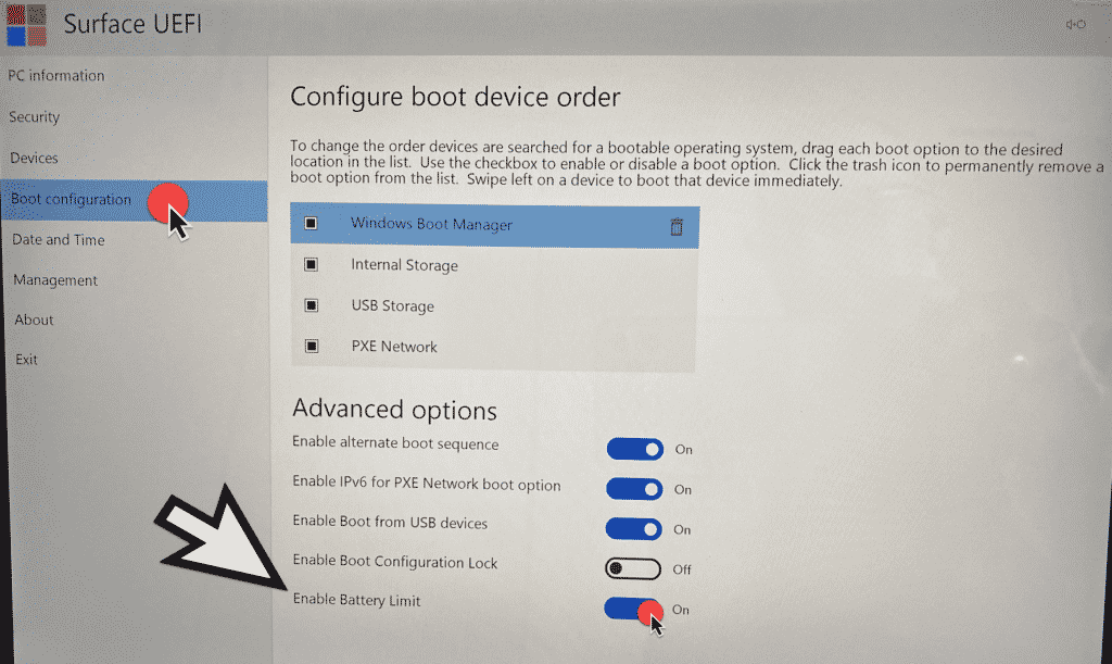 Surface Enable Battery Limit