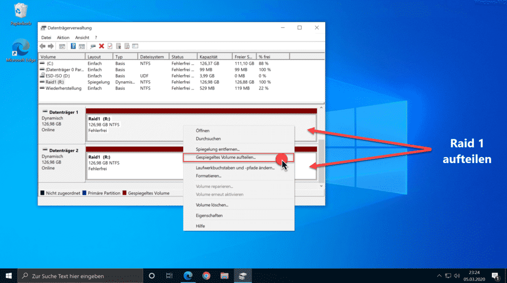 Windows Raid 1 aufteilen