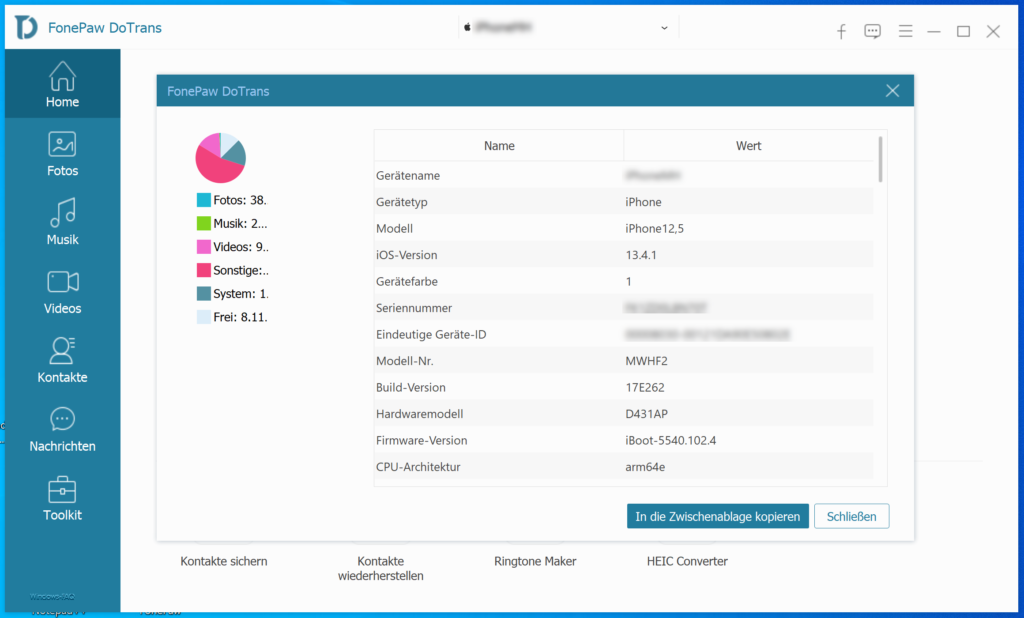 FonePaw DoTrans Handy Informationen