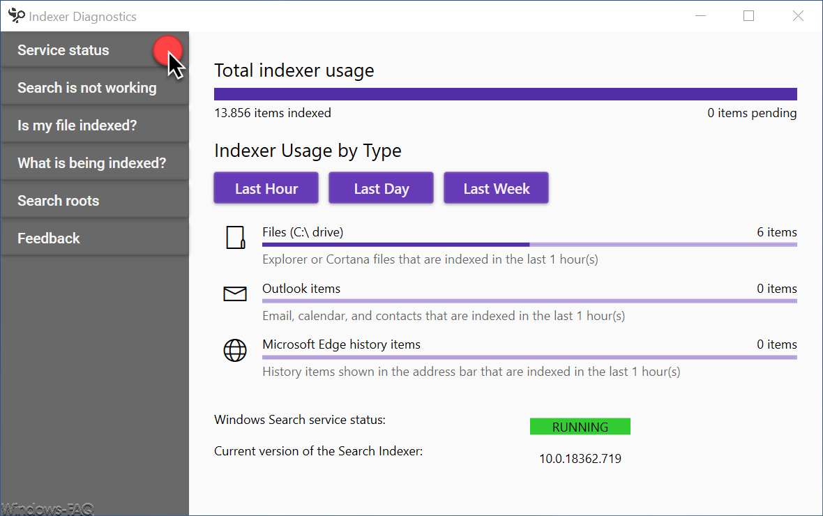Suchindex Probleme unter Windows 10 überprüfen mit dem Indexer Diagnostic Tool von Microsoft