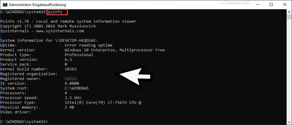 PSInfo – Microsoft Sysinternal Tool zum Abfragen von Windows Systeminformationen
