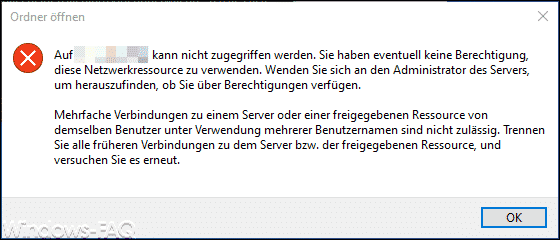Auf „????“ kann nicht zugegriffen werden. Sie haben eventuell keine Berechtigung diese Netzwerkressource zu verwenden.