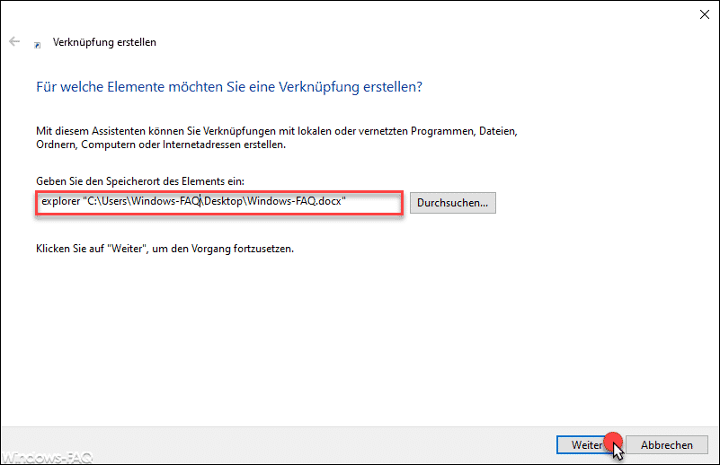 Explorer und Dateipfad angeben