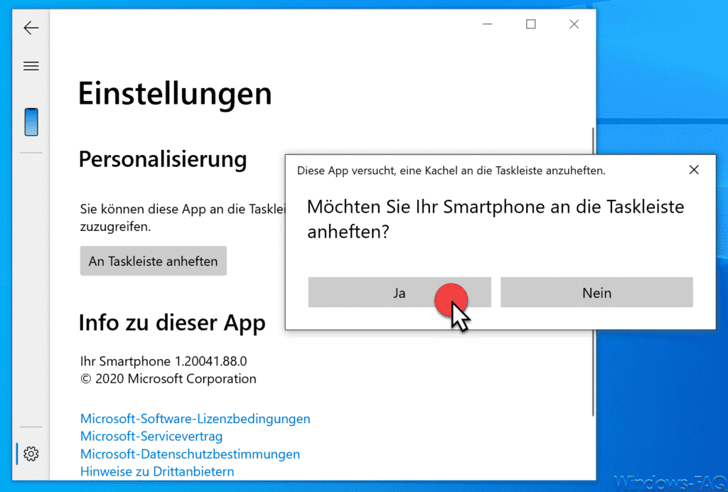 Möchten Sie Ihr Smartphone an die Taskleiste anheften