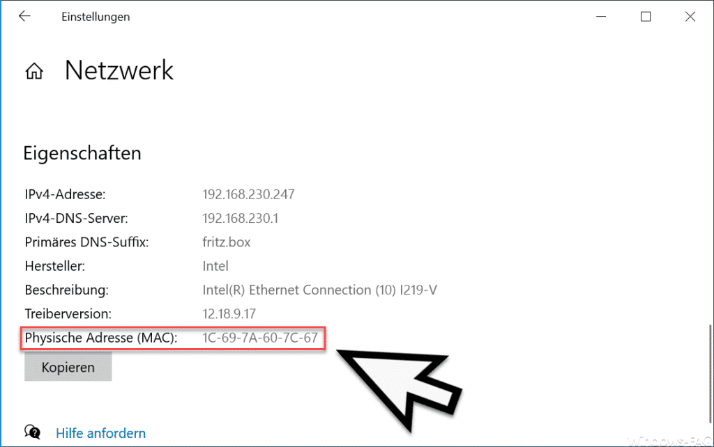Physische Adresse MAC