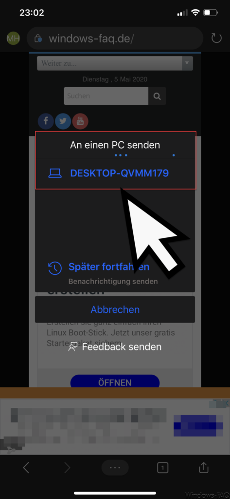 Webseite an einen PC senden