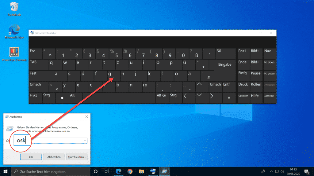 Windows 10 Bildschirmtastatur über OSK aufrufen