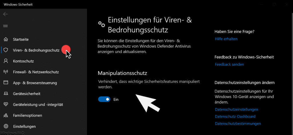 Einstellungen für Viren- & Bedrohungsschutz
