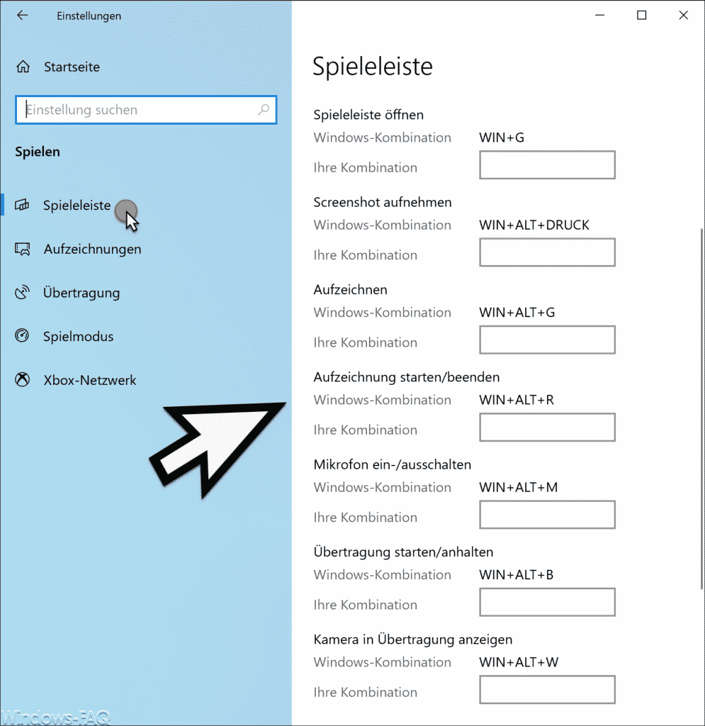 Windows Spieleleiste Tastenkombinationen