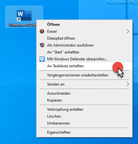 Word Dokument an Taskleiste anheften