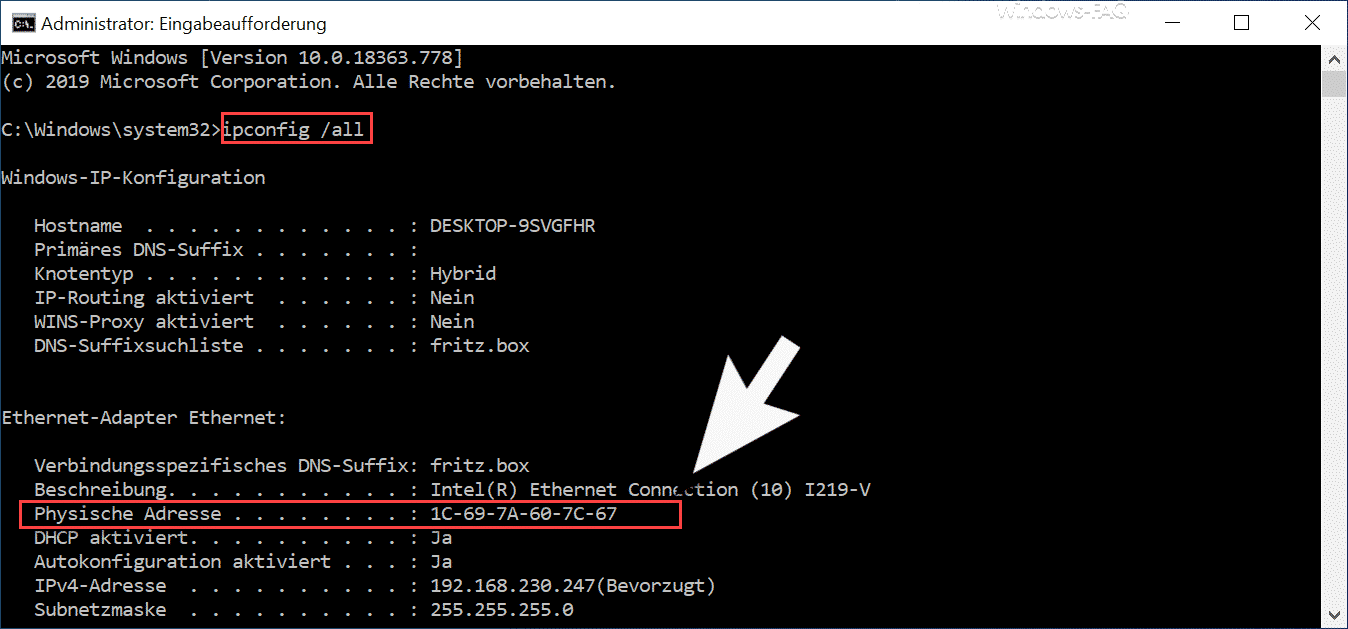Wo finde ich die MAC-Adresse bei Windows 10