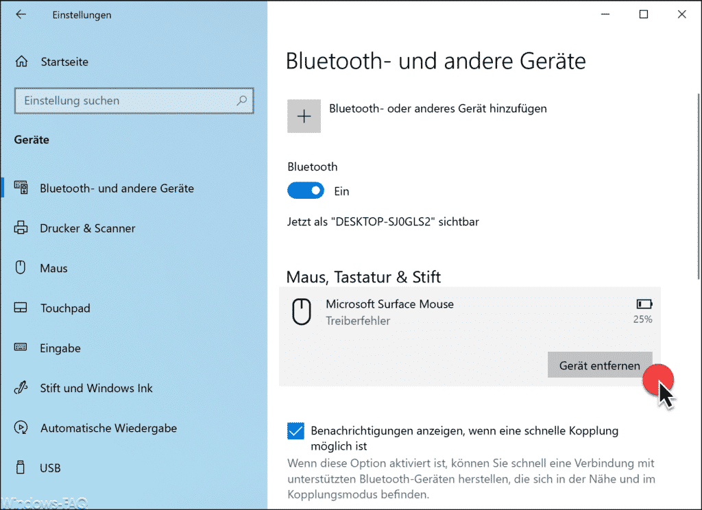 Bluetooth Gerät entfernen