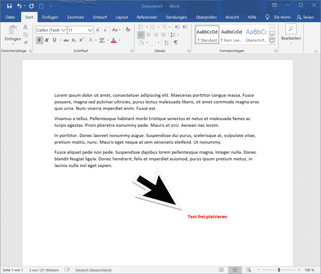 Im Word einen Text frei platzieren