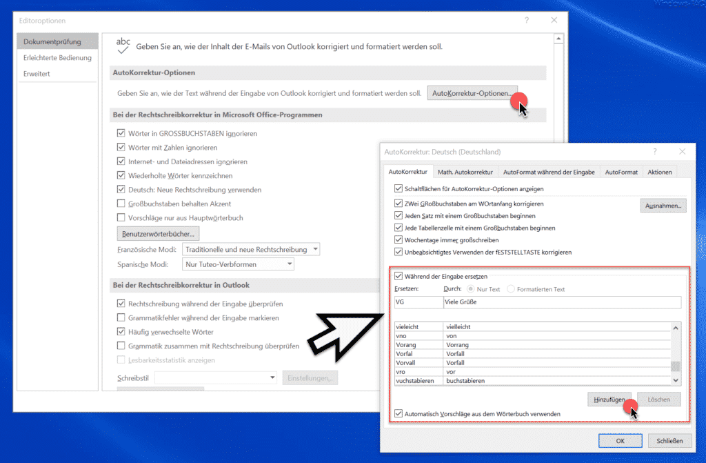 Outlook Autokorrektur