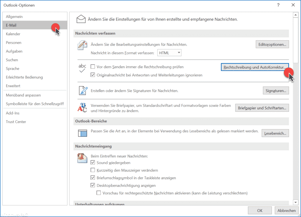 Outlook-Optionen Rechtschreibung und AutoKorrektur...