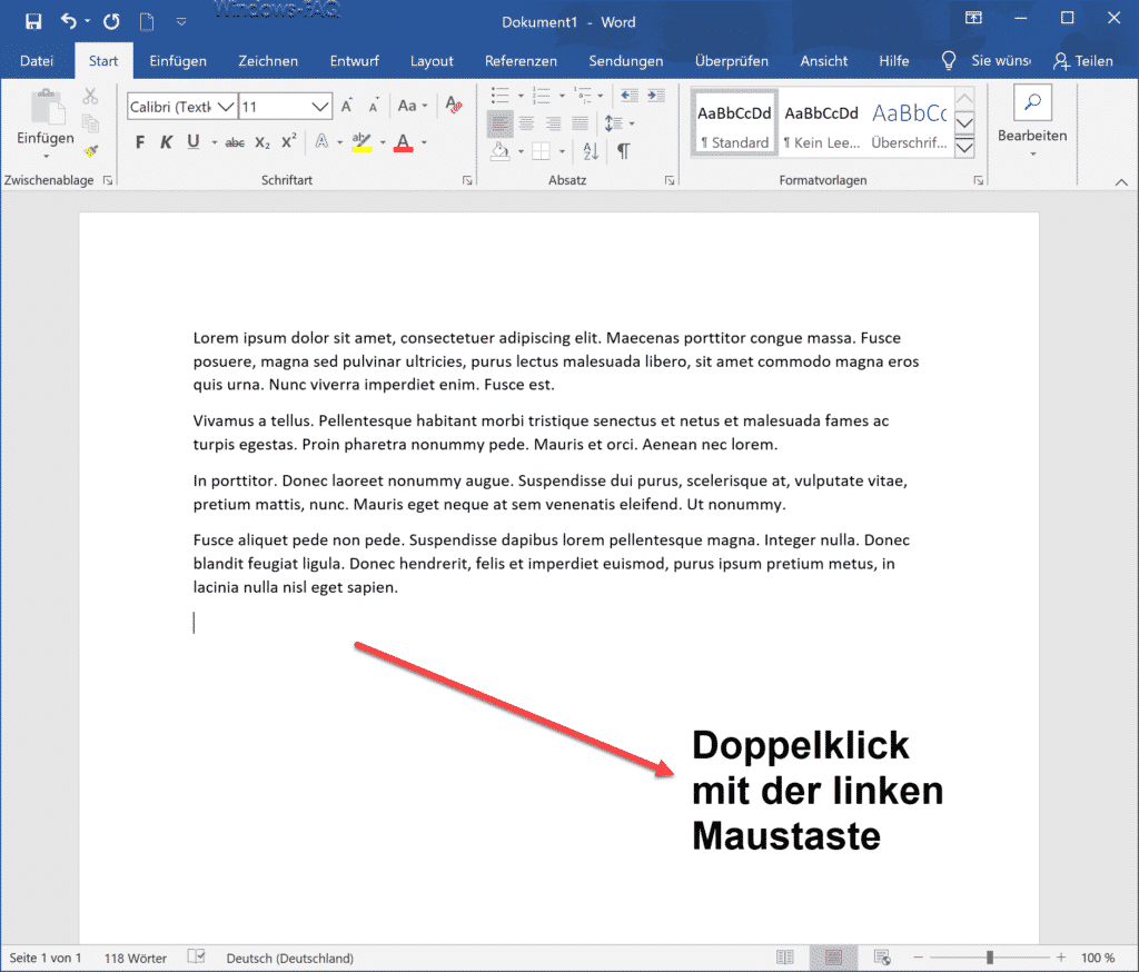 Per Doppelklick einen Text im Word frei platzieren